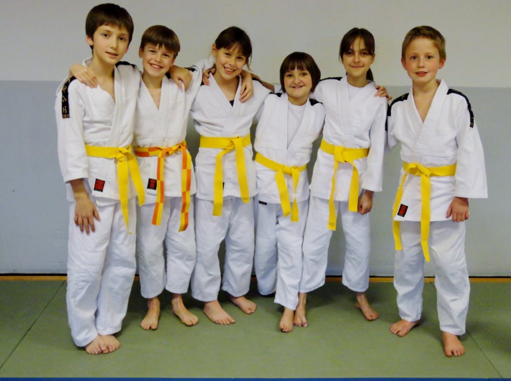 GESLAAGD VOOR EXAMEN GEEL & GEEL/ORANJE GORDEL: 11-12/2015<br>
vlnr: Adam, Gregory, Nora, Amber, Laura en Alexander.